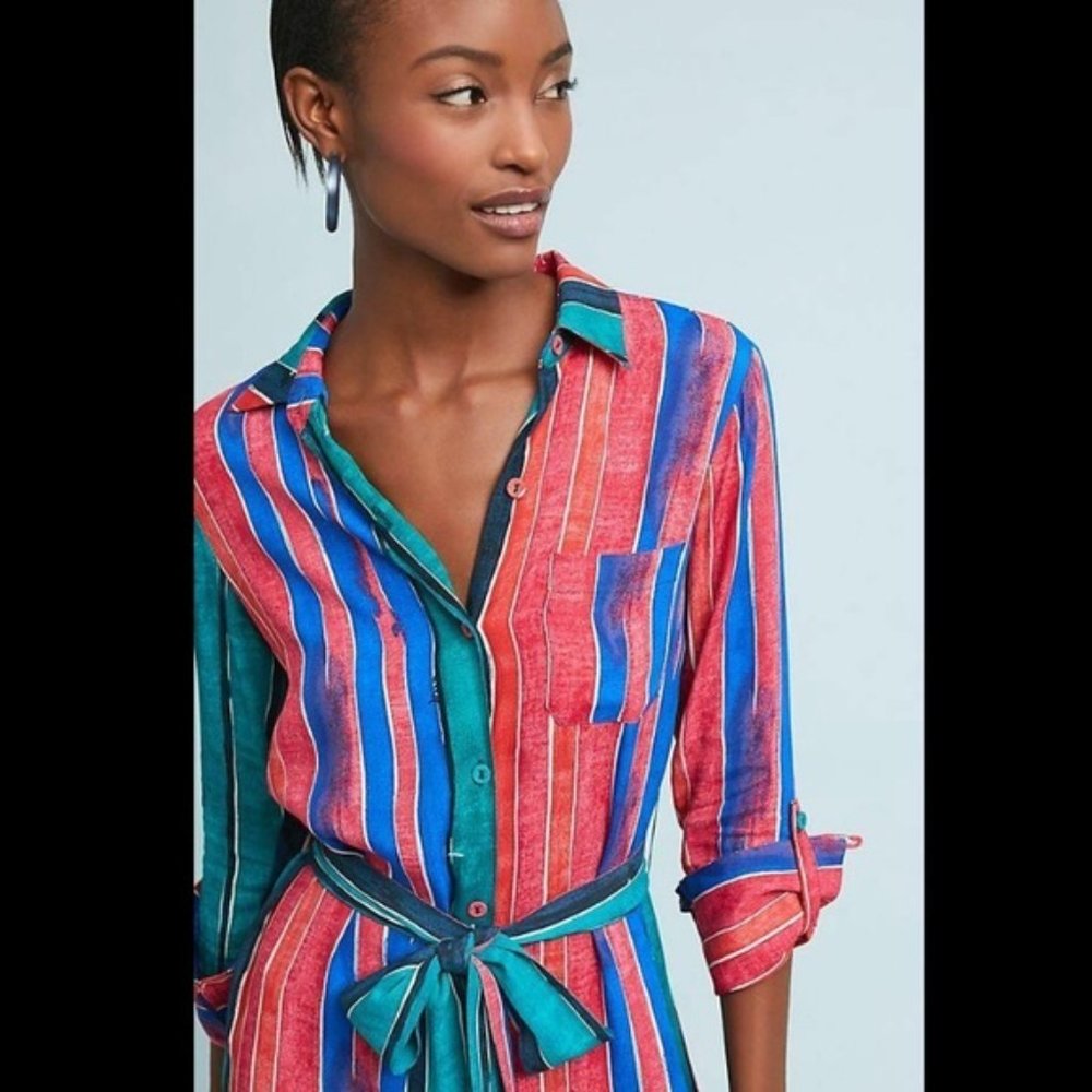 Anthropologie Maeve Martina Belted Shirt Dress Size 6